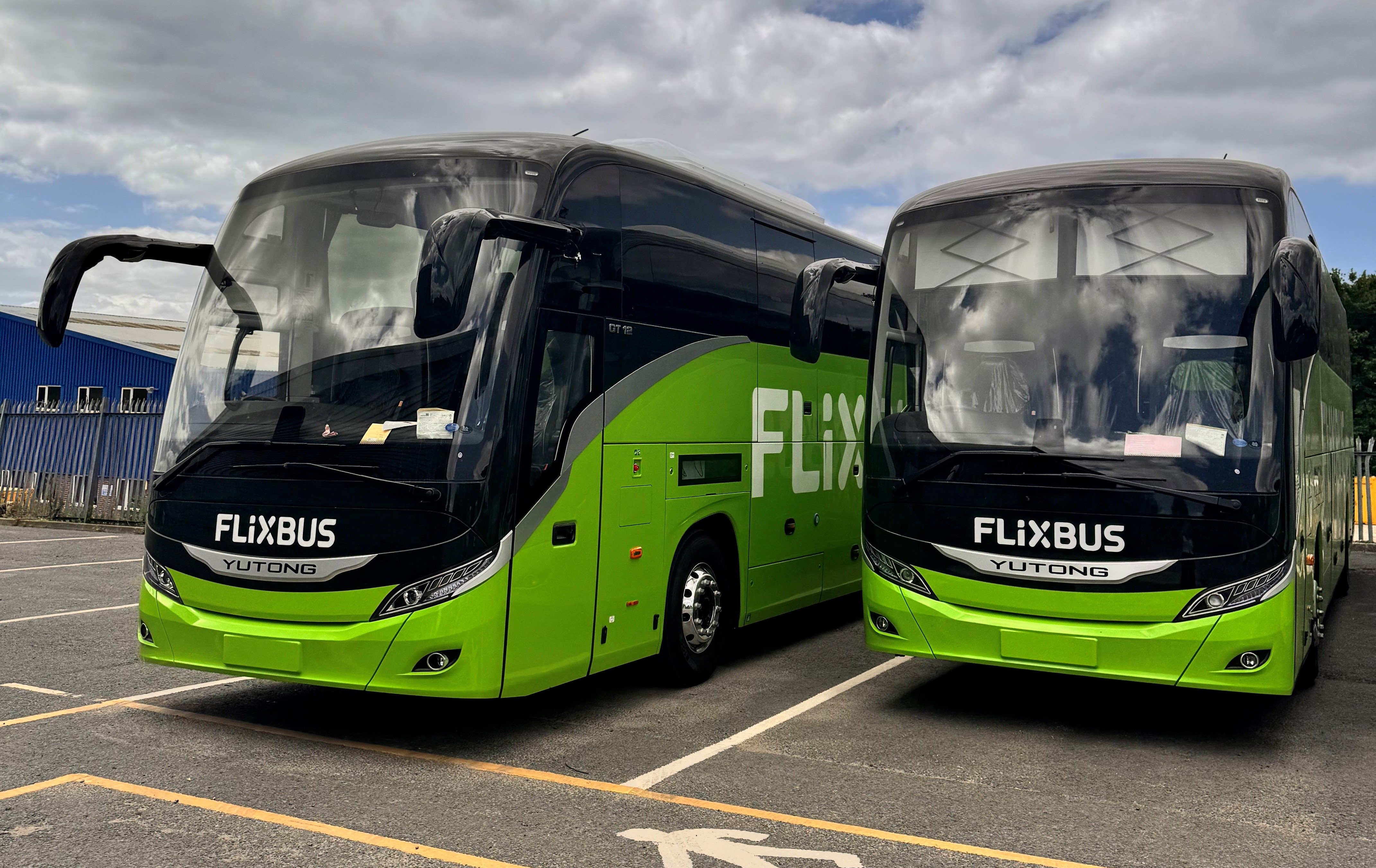 Two FlixBus branded coaches