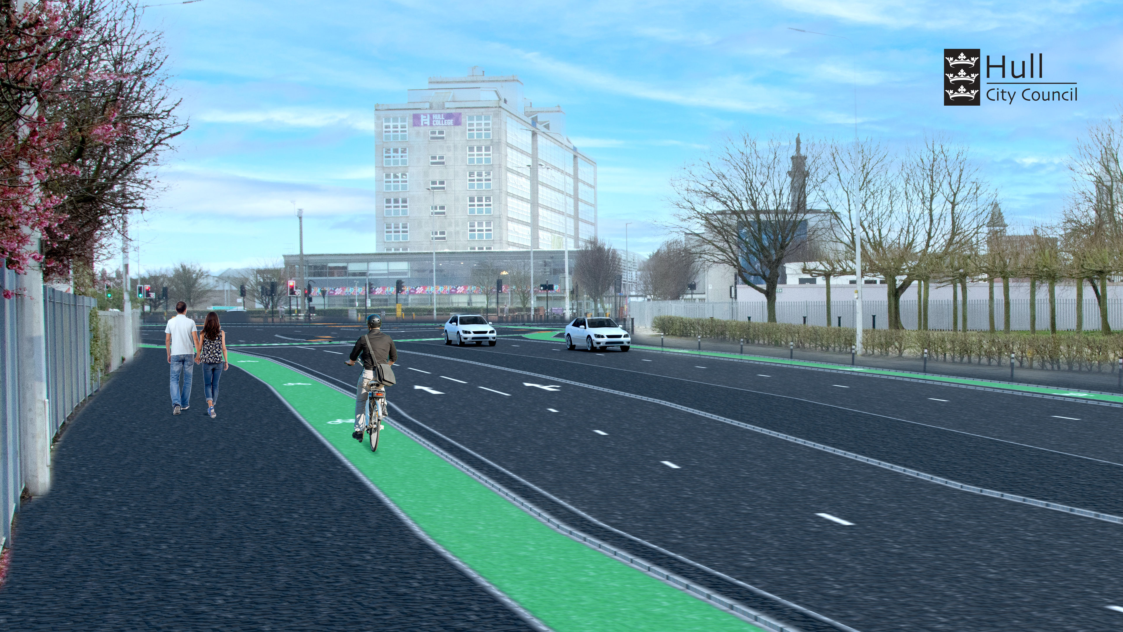 An artist&rsquo;s impression of how the new off-road cycle scheme could look on Freetown Way