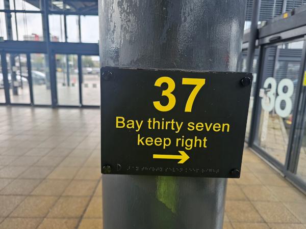 A new braille sign for Bay 37 at Hull Paragon Interchange