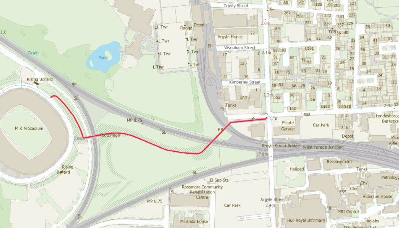 Map showing the link to the MKM Stadium from Londesborough Street